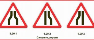 Types of road narrowing sign